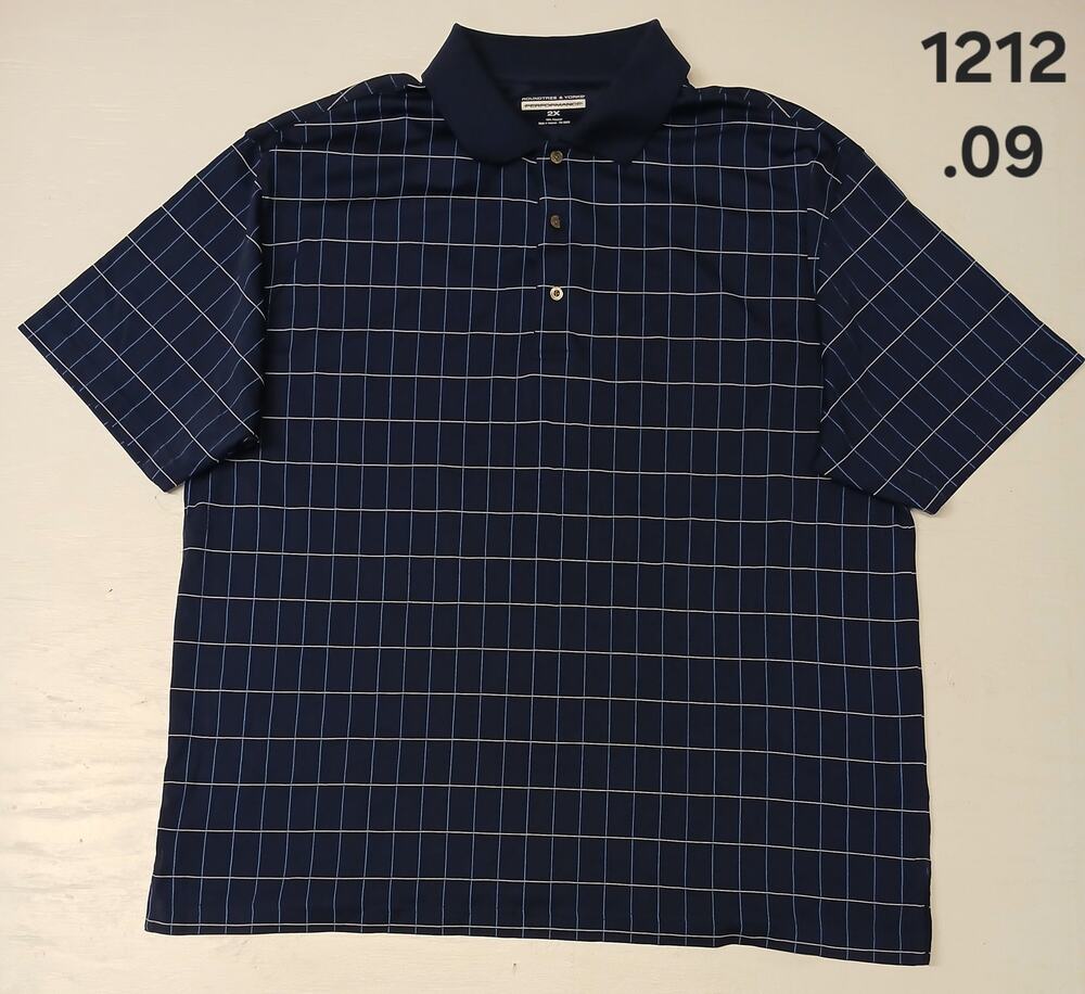 Roundtree & Yorke (2XL) Blue Plaid Button Short Sleeve Polo